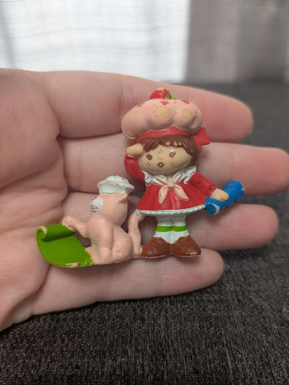 Vtg 1980's Lot of 3 PVC Set Strawberry Shortcake Custard Cat Figures Sailboat